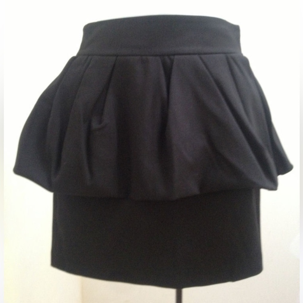 Zara Woman XS Black Skirt Bubble Peplum Pencil Mini Career Cotton Stretch Party - Picture 7 of 7